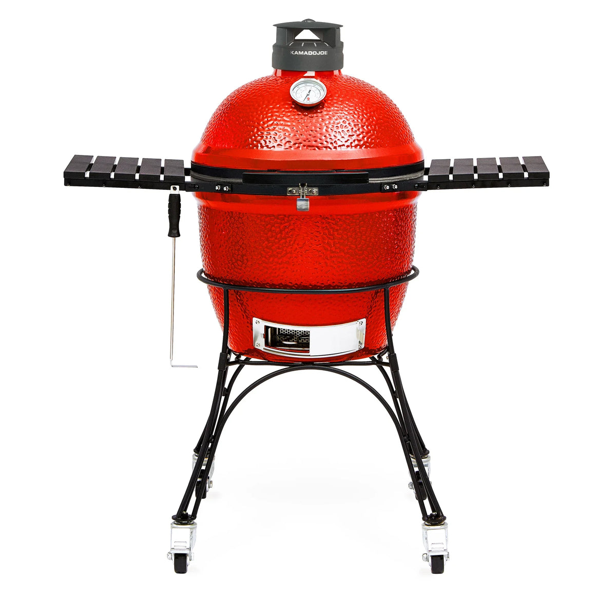 Kamado Joe Classic Joe II KJ23RHC red ceramic charcoal BBQ with cart and side shelves