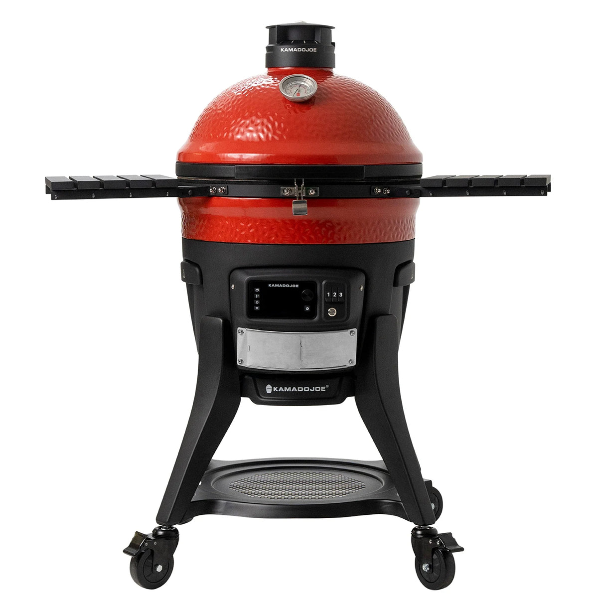 Kamado Joe Konnected Joe digital kamado on cart with side shelves