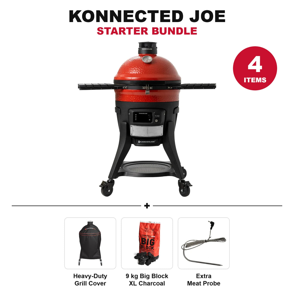Kamado Joe Konnected Joe Starter Bundle: grill with heavy-duty cover, 9 kg Big Block XL charcoal and an extra meat probe