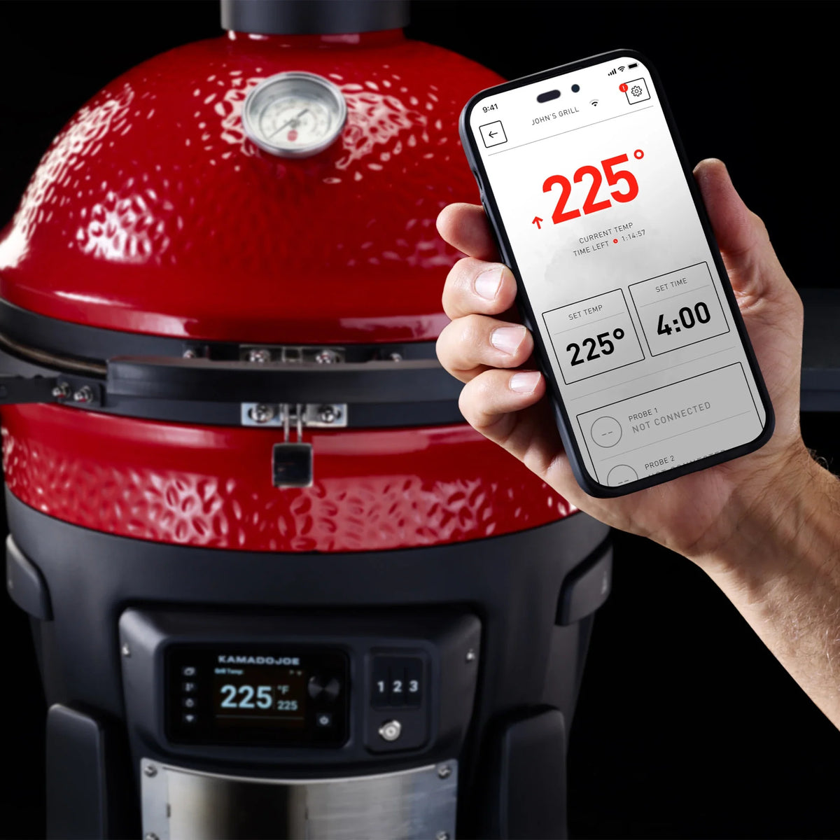Kamado Joe app showing grill temperature and meat probes