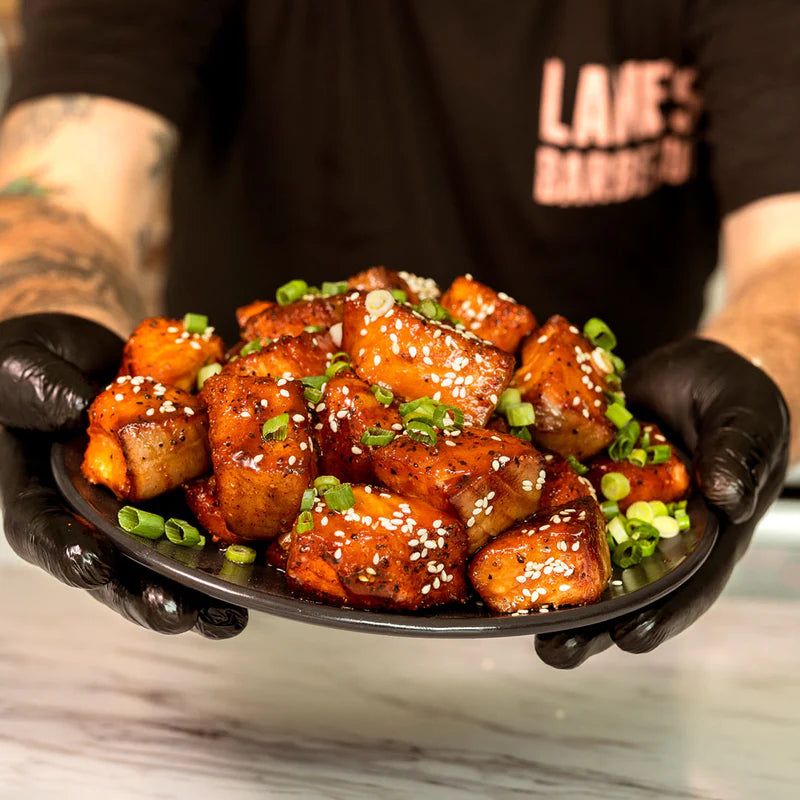 BBQ pork bites glazed and cooked using Lane’s Magic Dust seasoning