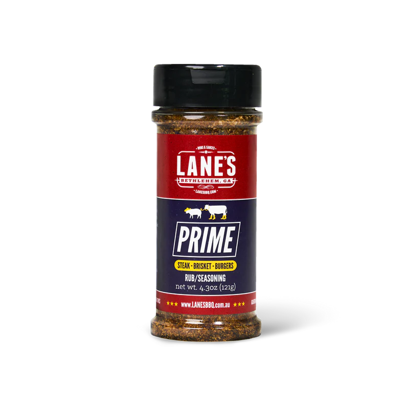 Lane’s BBQ Prime Rub 121g jar – coffee and chilli steak seasoning for brisket and burgers