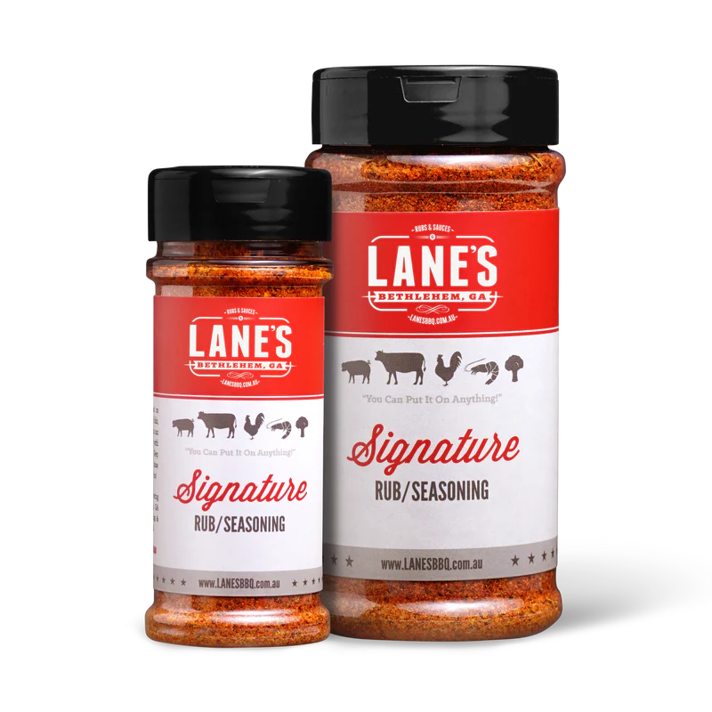Lane’s Signature BBQ Rub small and large bottle size comparison