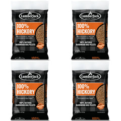 Four 9.07 kg bags of Lumberjack 100% Hickory smoking pellets, bulk pack