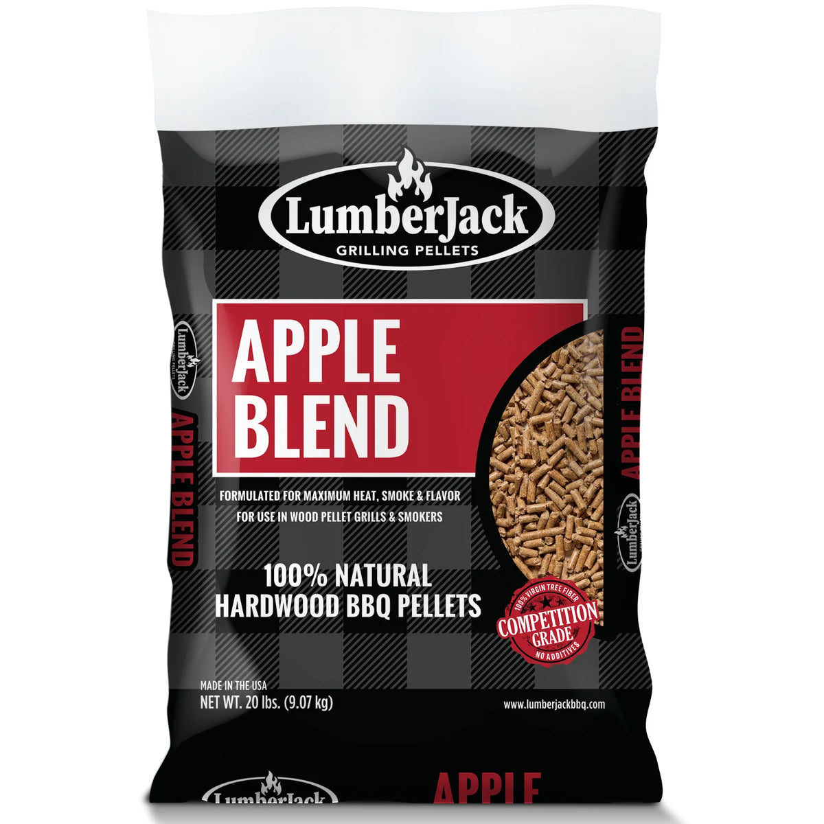 Lumberjack Apple Blend (oak and apple) BBQ pellets 9.07 kg bag, front