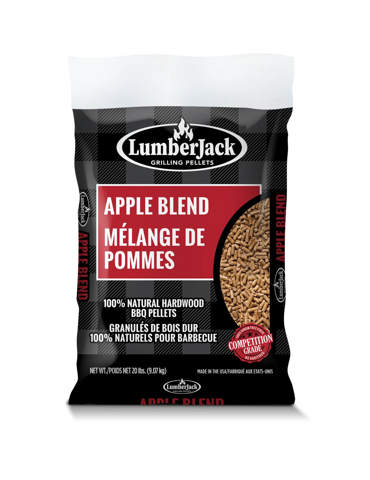 Lumberjack Apple Blend BBQ pellets 9.07 kg bag with bilingual label