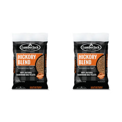Two 9.07 kg bags of Lumberjack Hickory Blend smoking pellets