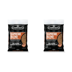 Two 9.07 kg bags of Lumberjack Supreme Blend OHC smoking pellets