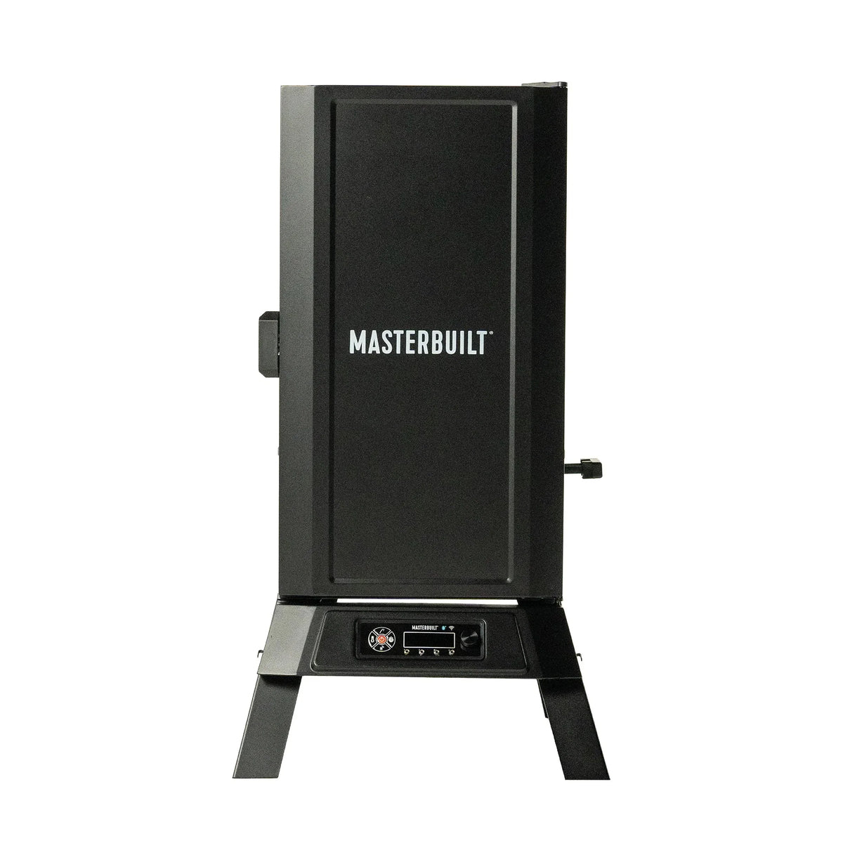 Masterbuilt 710 WiFi digital electric smoker front view with side wood chip loader and control panel