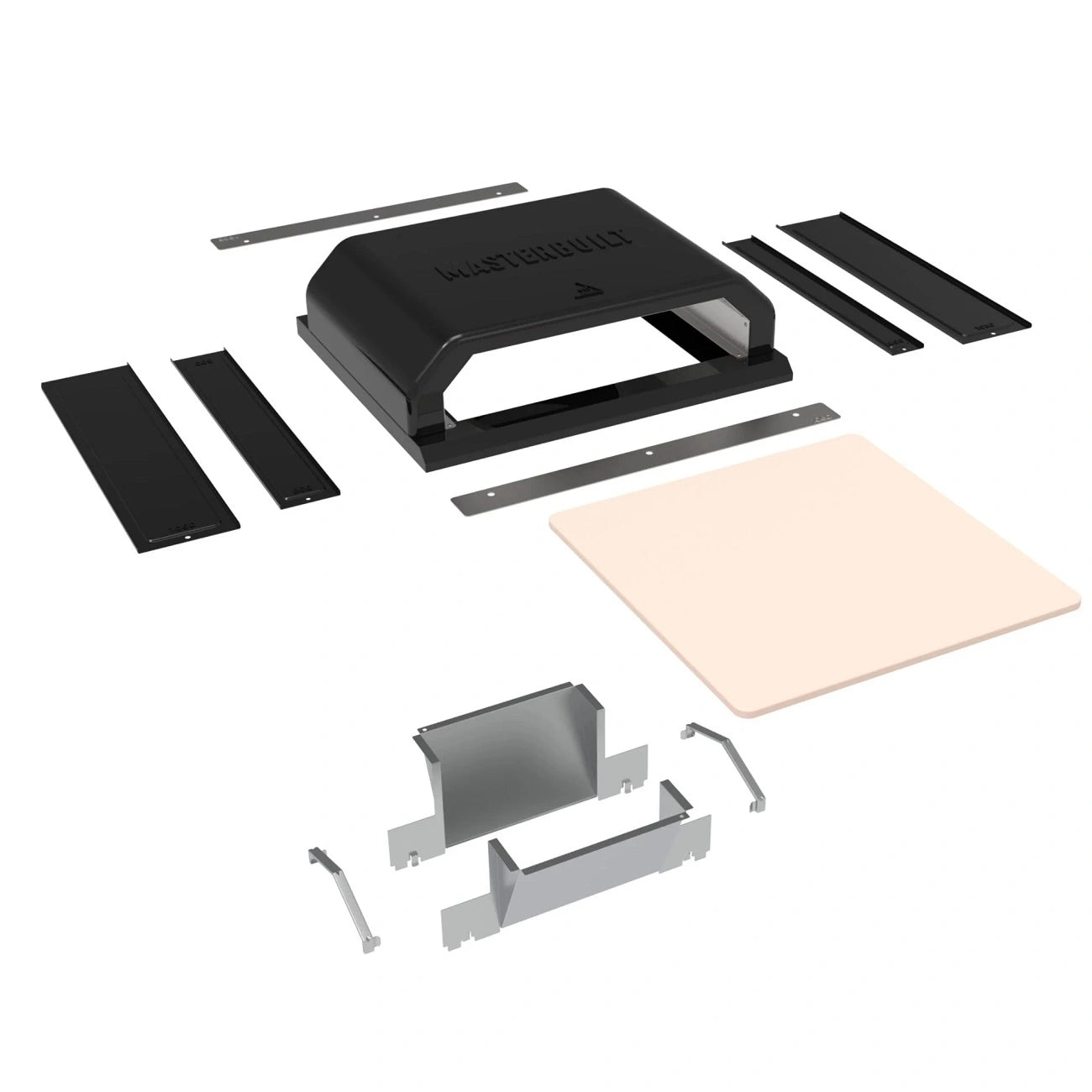 Components included with the Masterbuilt pizza oven attachment including pizza stone and sizing panels