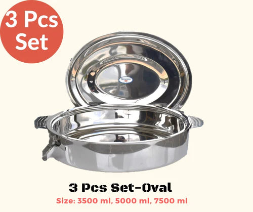 Maxima 3 Piece Stainless Steel Food Warmer Set – Open View Showing Interior and Lid