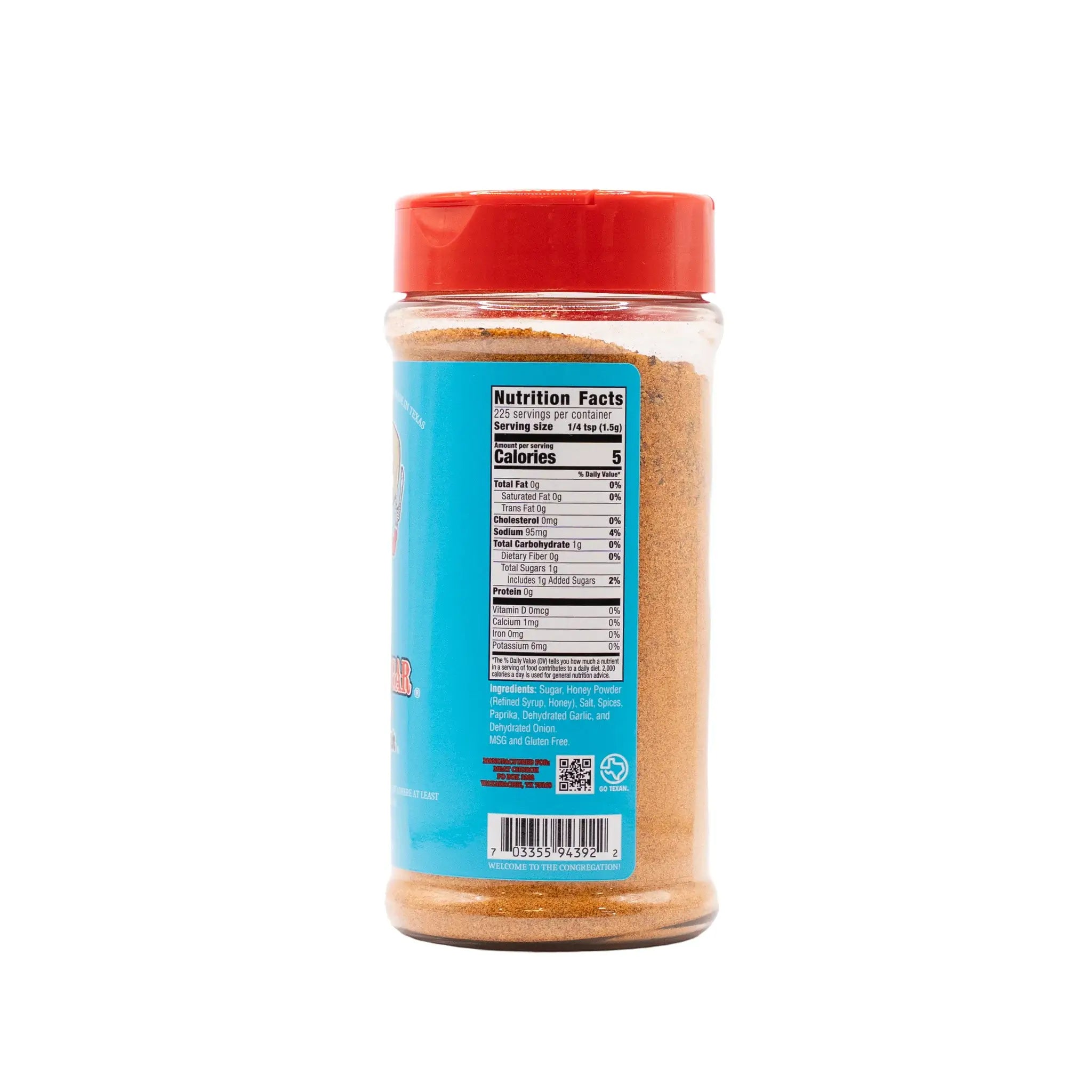Meat Church Texas Sugar BBQ Rub nutrition panel and ingredients