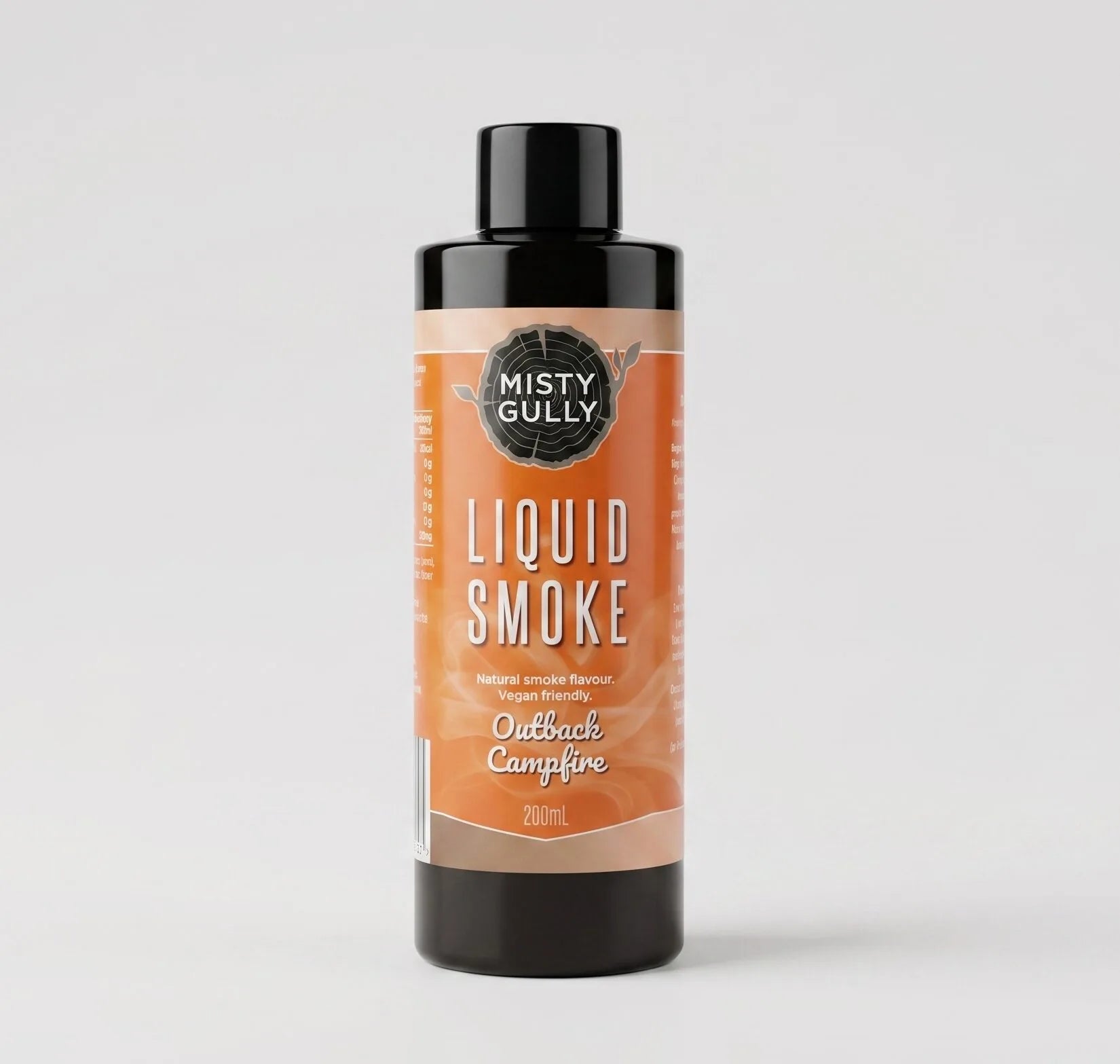 Misty Gully Outback Campfire Liquid Smoke 200ml bottle for BBQ cooking, jerky making and smoky flavouring