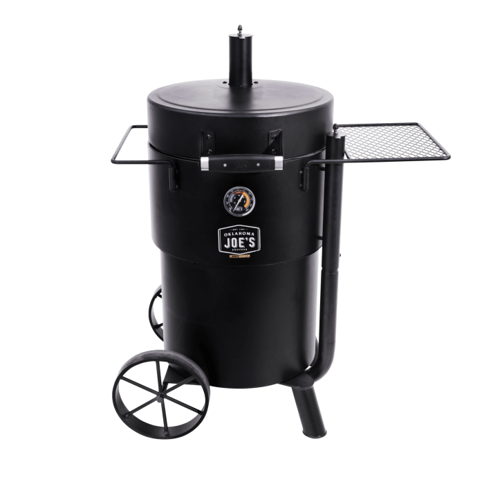 Front view of Oklahoma Joe’s Bronco Drum Charcoal Smoker
