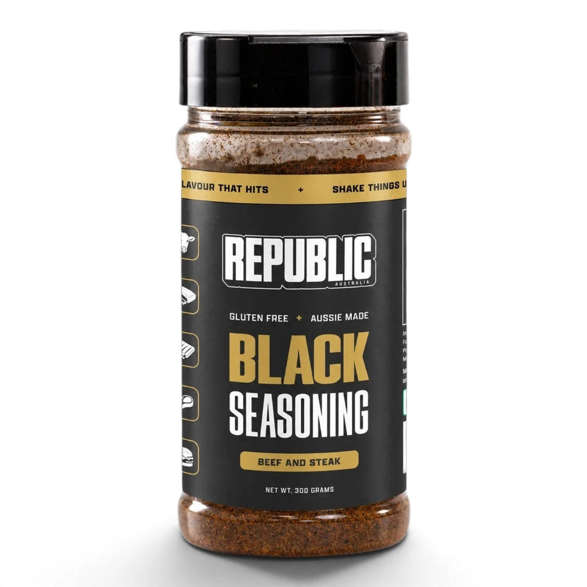 Republic Black Out Beef and Steak Seasoning jar on a white background