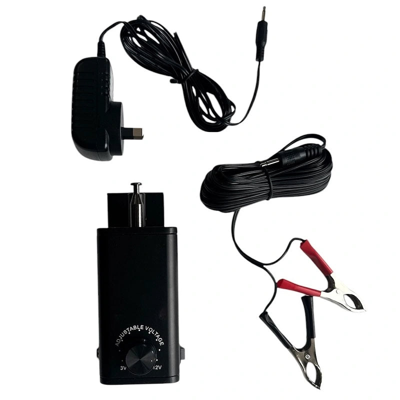 Variable speed rotisserie BBQ motor with power adapter and battery clips