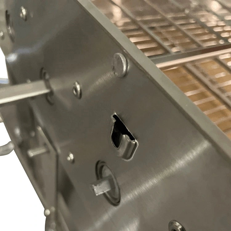 Close-up view of XL rotisserie motor mount mechanism
