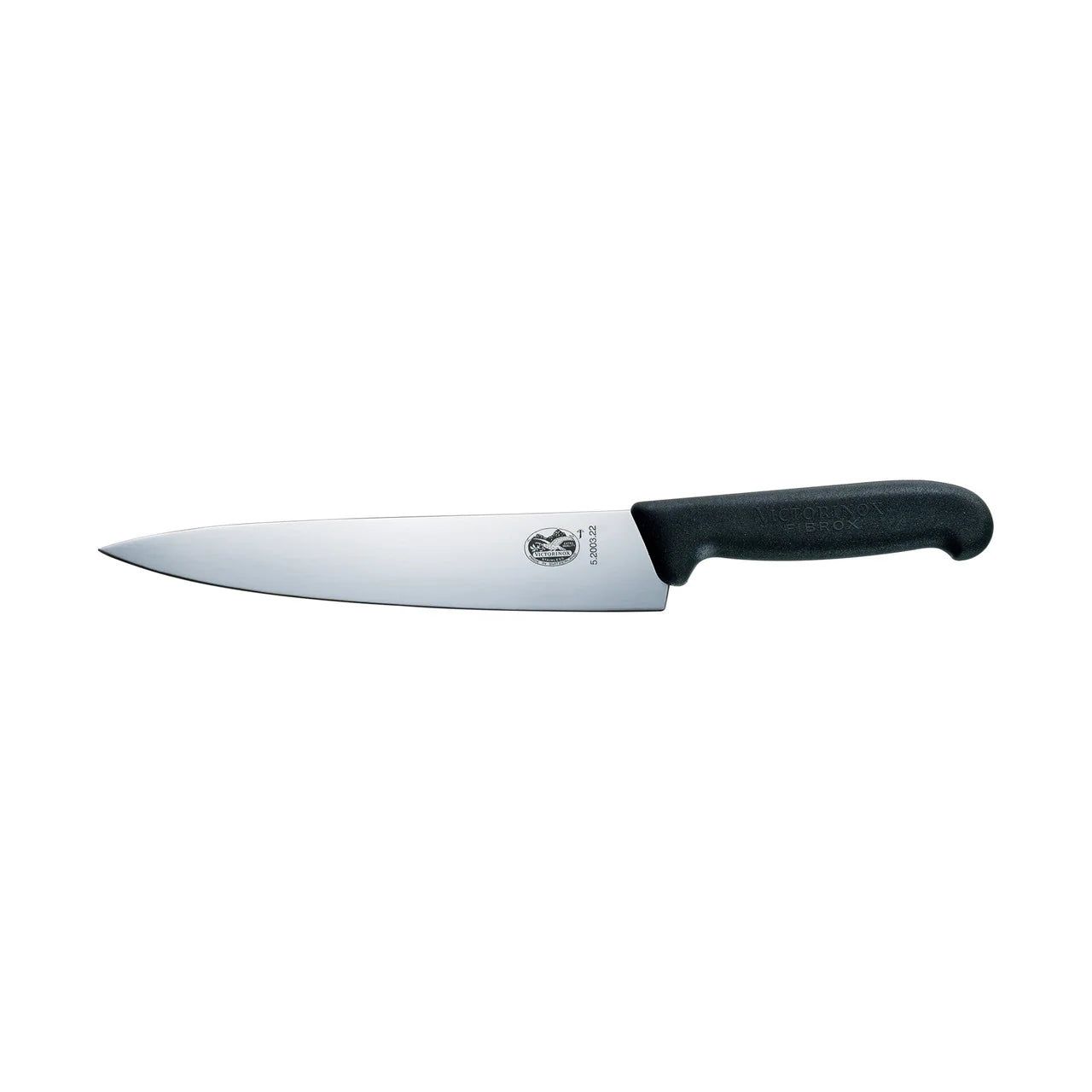 Victorinox Fibrox 22cm carving knife with high carbon stainless steel blade and ergonomic non slip black handle for slicing and carving meats.